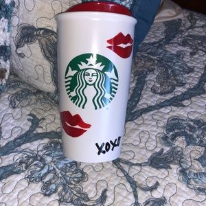 Starbucks Red Lips XOXO Art Kiss Love Print Ceramic Tumbler Traveler Mug 12oz